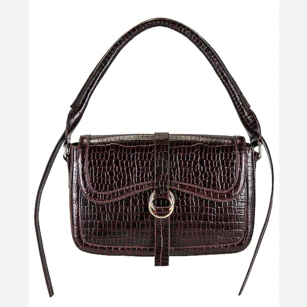Cleobella Clara Handbag Dark Berry Brown Crocodile-Embossed Shoulder Bag NEW